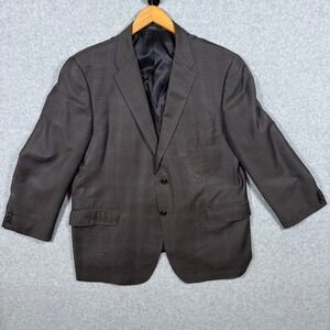 Ermenegildo Zegna Brown Blue Plaid Trofeo Wool Blazer Suit Jacket 46 Made in USA